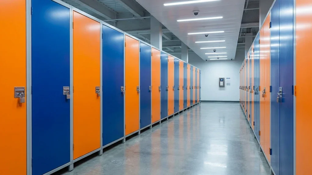 נוצר על ידי מודל בינה מלאכותית Gemini Pro מתחם יחידות אחסון נקי ומאובטח לשמירה על ציוד במעבר דירה