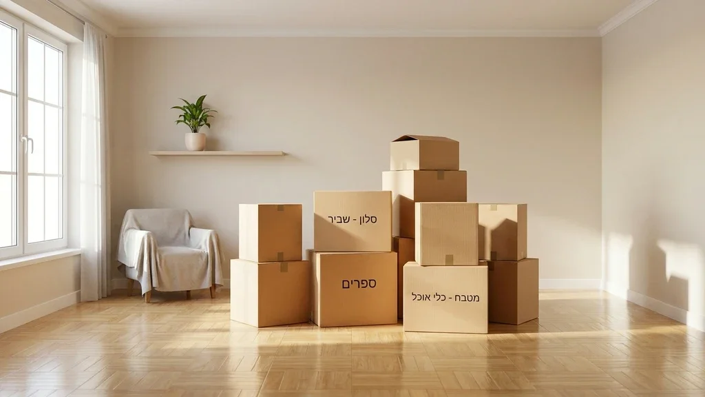 נוצר על ידי מודל בינה מלאכותית Gemini Pro דירה ארוזה ומוכנה לקראת הגעת מוביל מקצועי