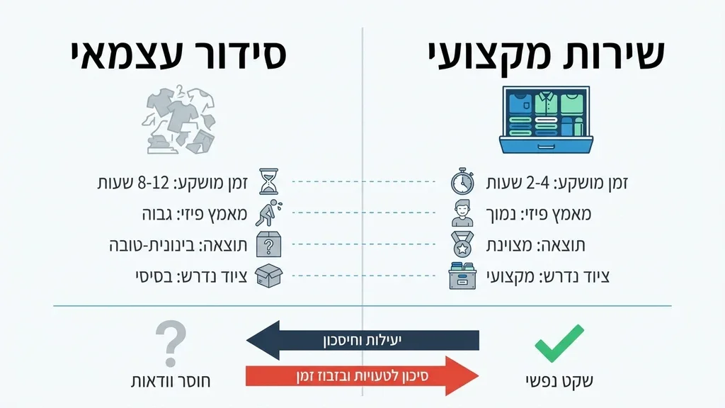 נוצר על ידי מודל בינה מלאכותית Gemini Pro השוואה בין שיטות סידור ארונות